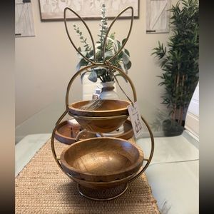 Wooden Farmhouse Tier Bunny Ear Bowl Easter Display Stand New by hip & hop